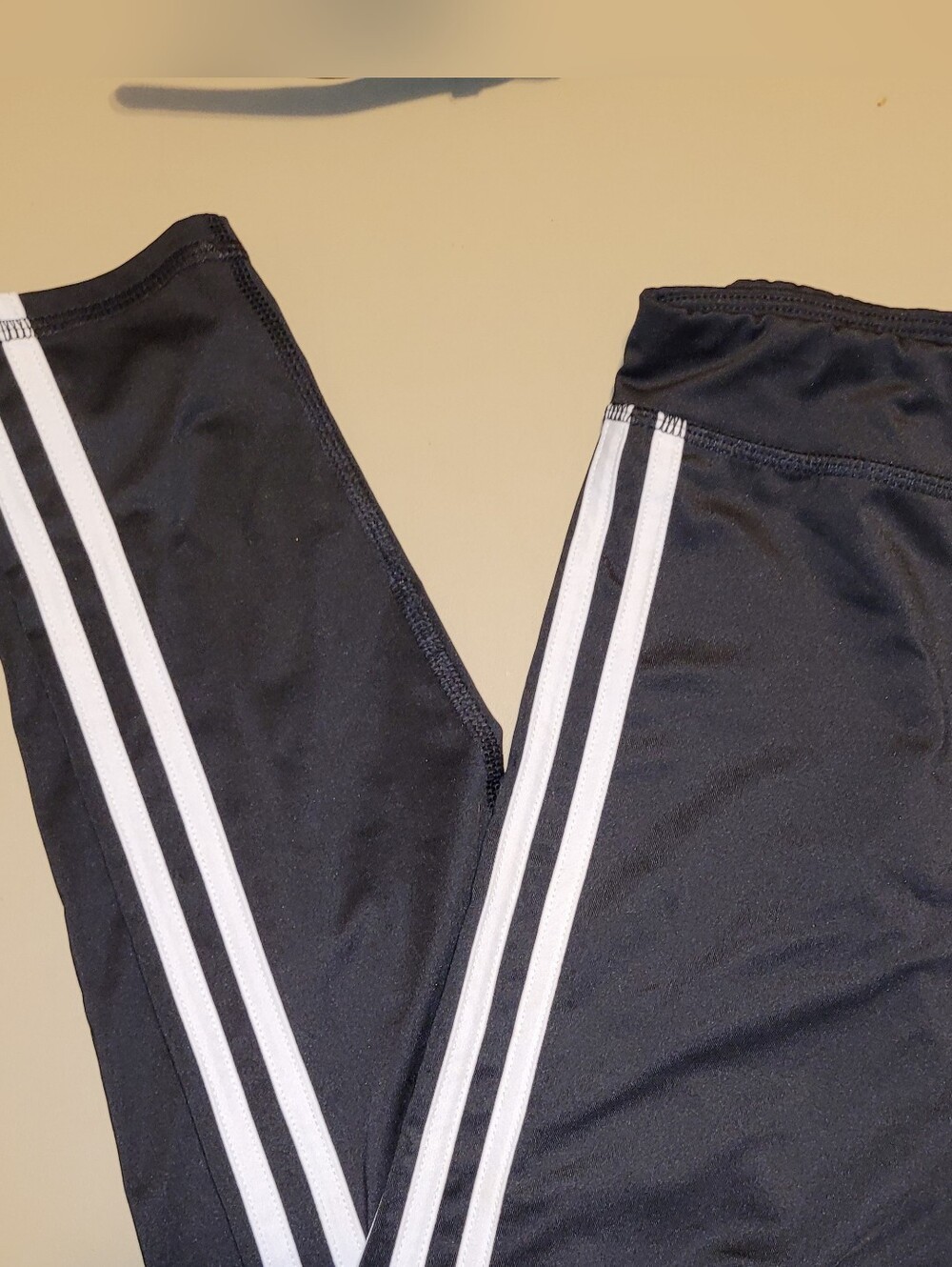 adidas Black Leggings with White Triple Stripes.  Size 14